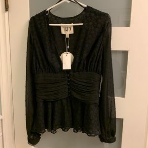 Black, polyester embroidered shear blouse.